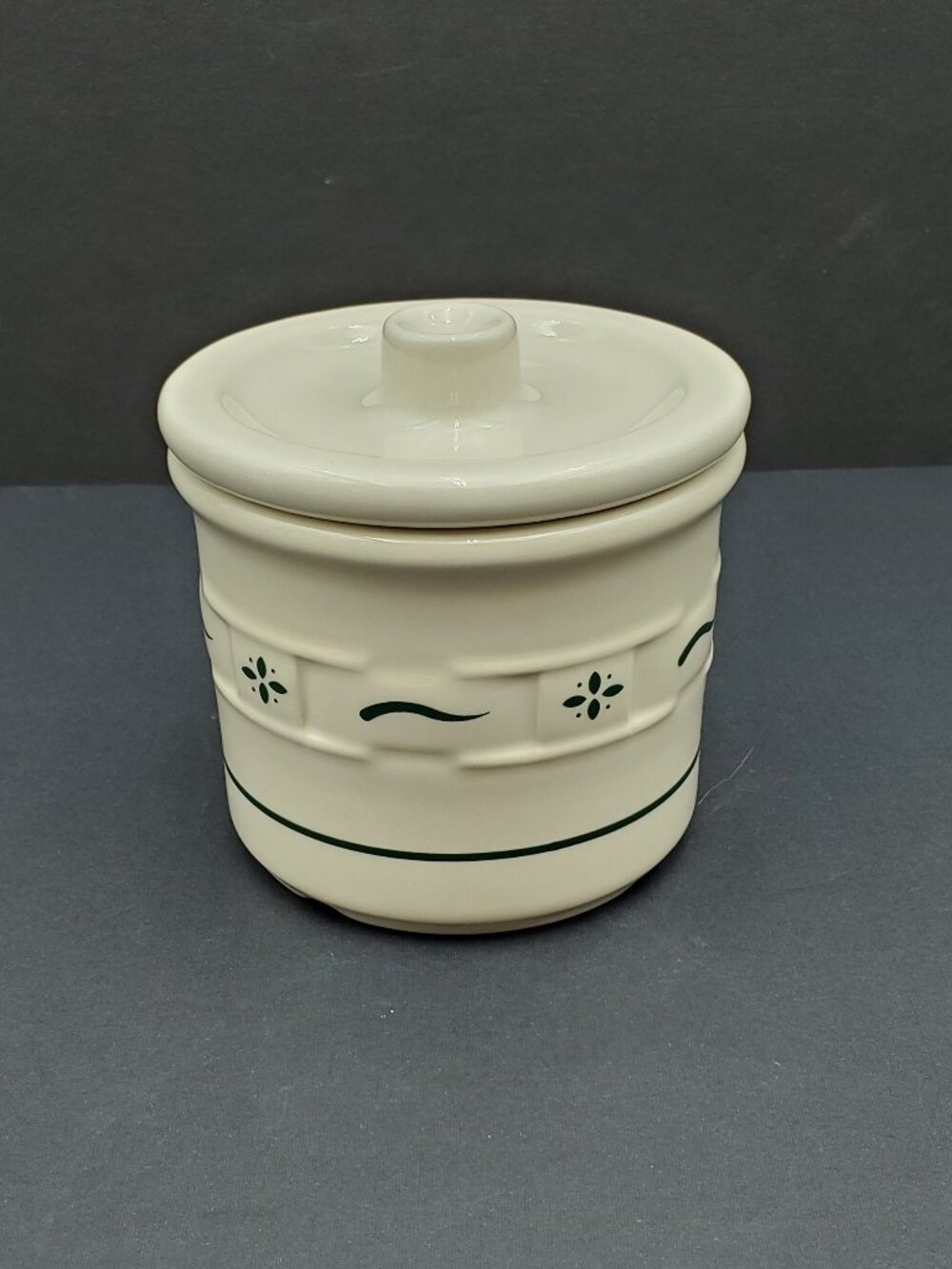 Longaberger Woven Traditions Heritage Green 1 Pint Salt Crock with Knob Lid